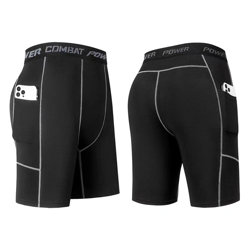 Shorts de Compressão Masculino com Bolso para Esportes - Tecido Respirável e Secagem Rápida