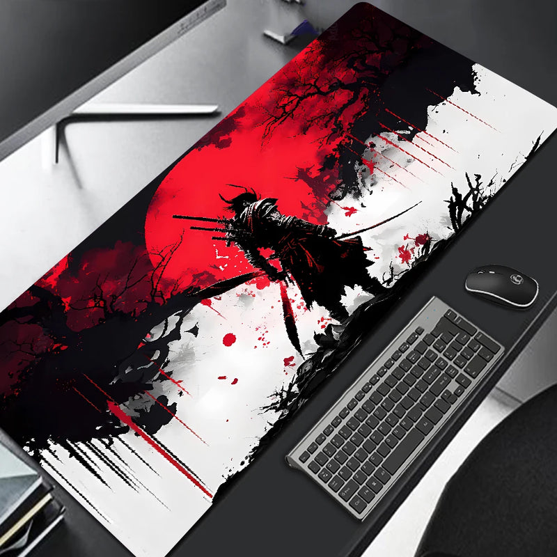 Mouse Pad Gamer Samurai - Design Preto, Base Antiderrapante