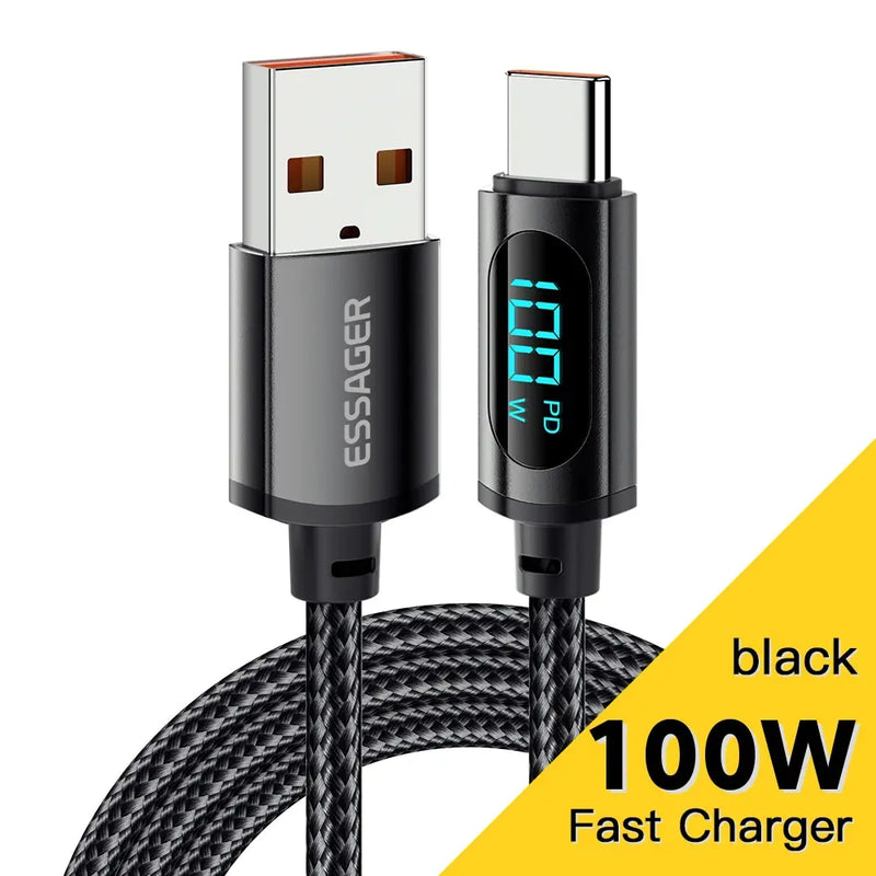 Cabo USB Tipo C Essager para Huawei, Honor, Xiaomi e Samsung - Carregamento Rápido 66W/100W