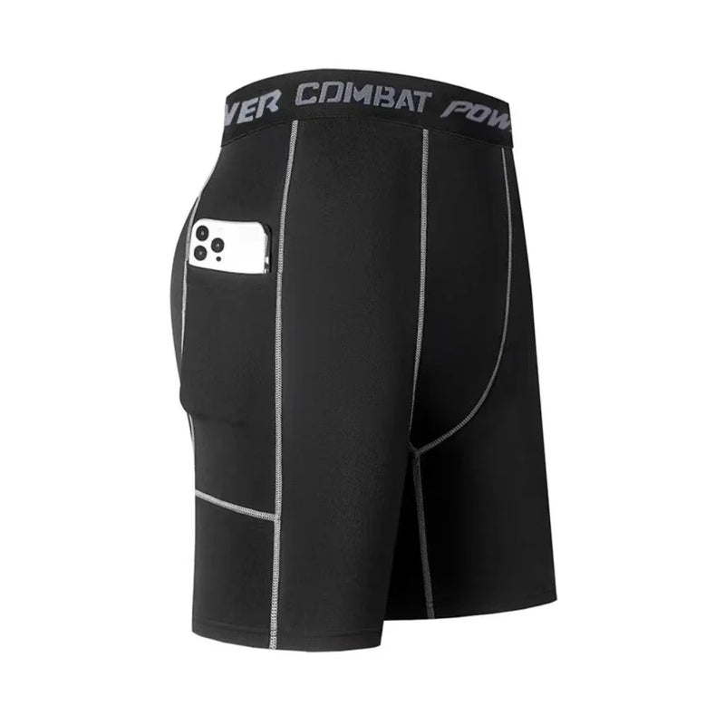 Shorts de Compressão Masculino com Bolso para Esportes - Tecido Respirável e Secagem Rápida