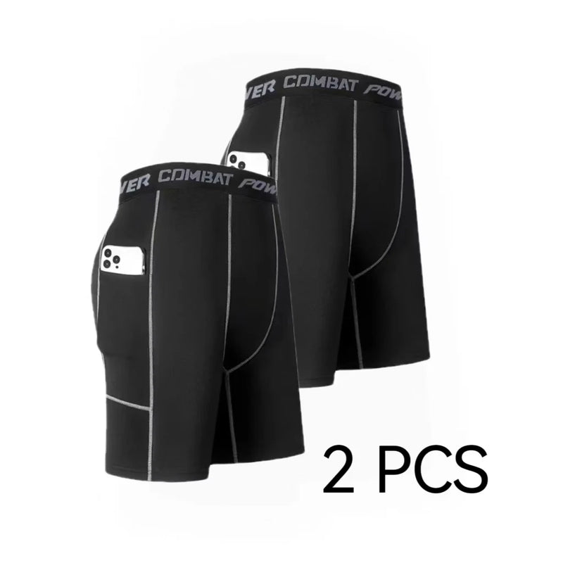 Shorts de Compressão Masculino com Bolso para Esportes - Tecido Respirável e Secagem Rápida