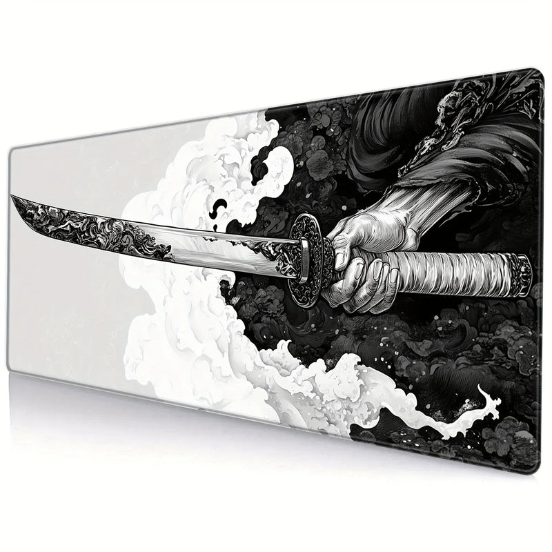 Mousepad Gamer Grande Katana Japonesa - Tapete de Mesa Antiderrapante para Teclado e Mouse