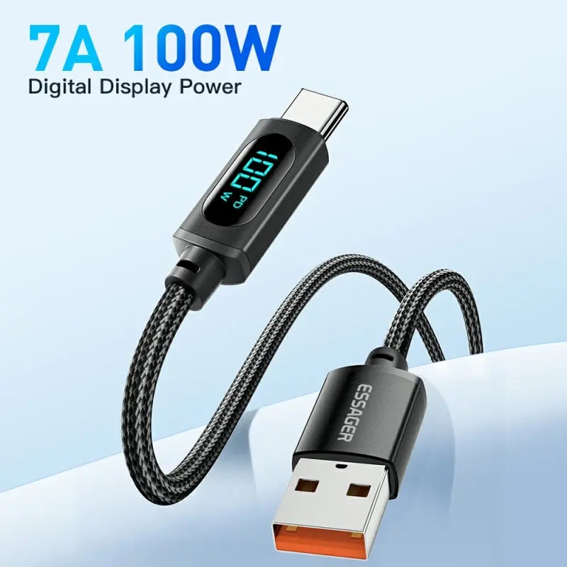 Cabo USB Tipo C Essager para Huawei, Honor, Xiaomi e Samsung - Carregamento Rápido 66W/100W