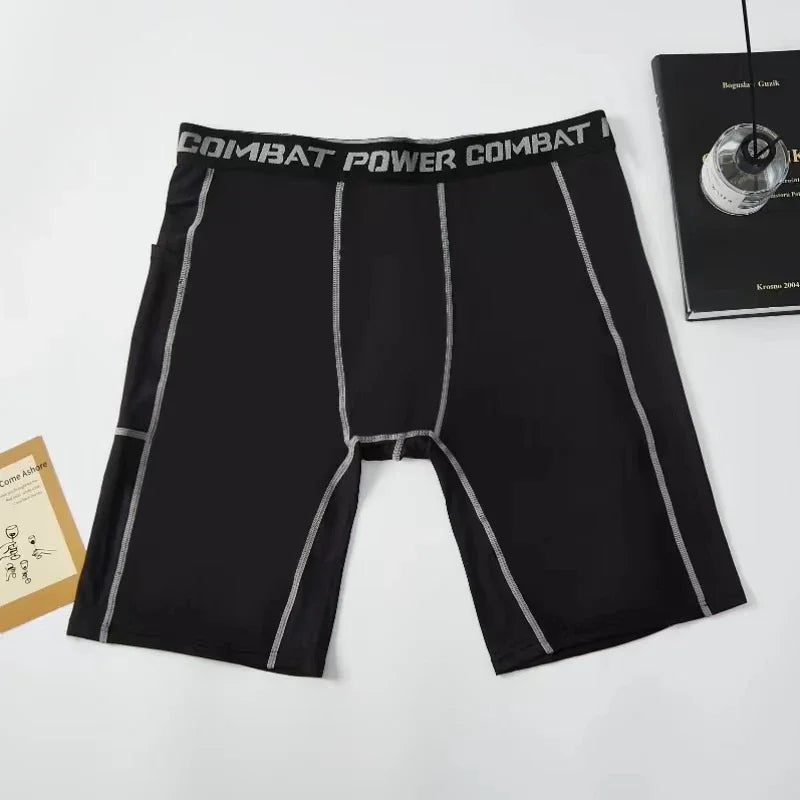 Shorts de Compressão Masculino com Bolso para Esportes - Tecido Respirável e Secagem Rápida