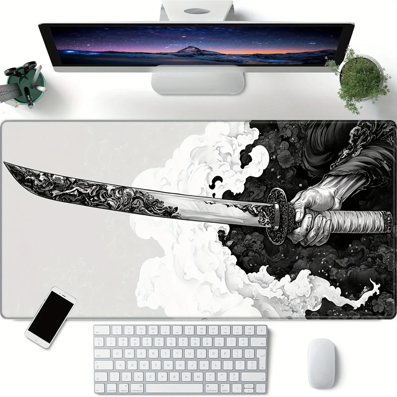 Mousepad Gamer Grande Katana Japonesa - Tapete de Mesa Antiderrapante para Teclado e Mouse