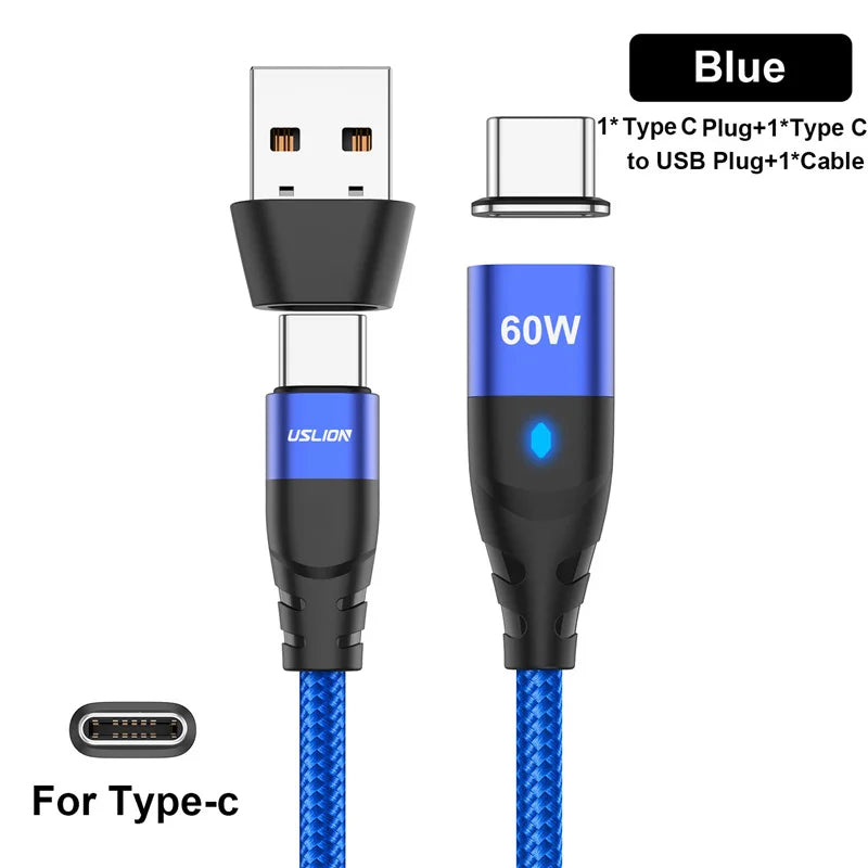 Cabo USB C para USB ( C ) Micro Magnético USLION - Carregador Rápido 60W PD