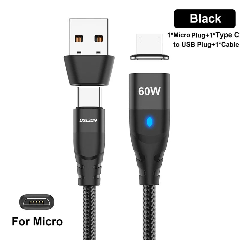 Cabo USB C para USB ( C ) Micro Magnético USLION - Carregador Rápido 60W PD