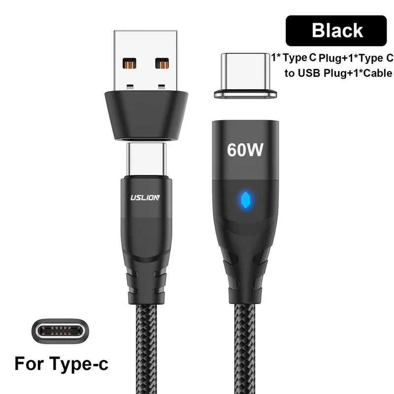 Cabo USB C para USB ( C ) Micro Magnético USLION - Carregador Rápido 60W PD