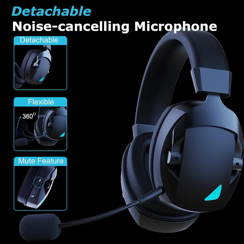 Headset Gamer Acinaci Sem Fio com Microfone - 2.4G Bluetooth, Conexão USB e 3.5mm, 3 Modos para PC, PS4, PS5, Mac e Switch