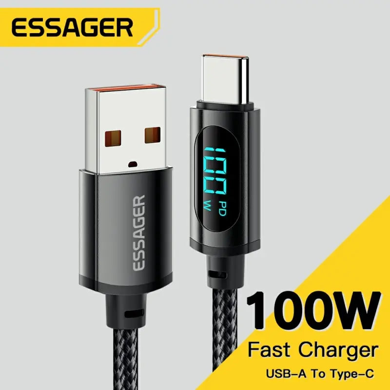 Cabo USB Tipo C Essager para Huawei, Honor, Xiaomi e Samsung - Carregamento Rápido 66W/100W