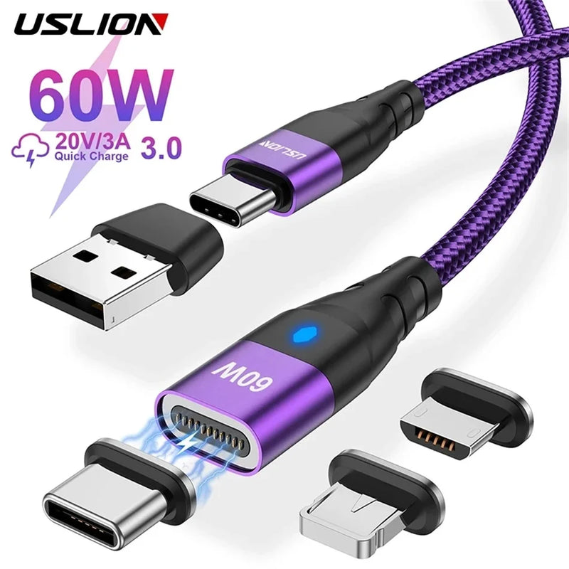 Cabo USB C para USB ( C ) Micro Magnético USLION - Carregador Rápido 60W PD